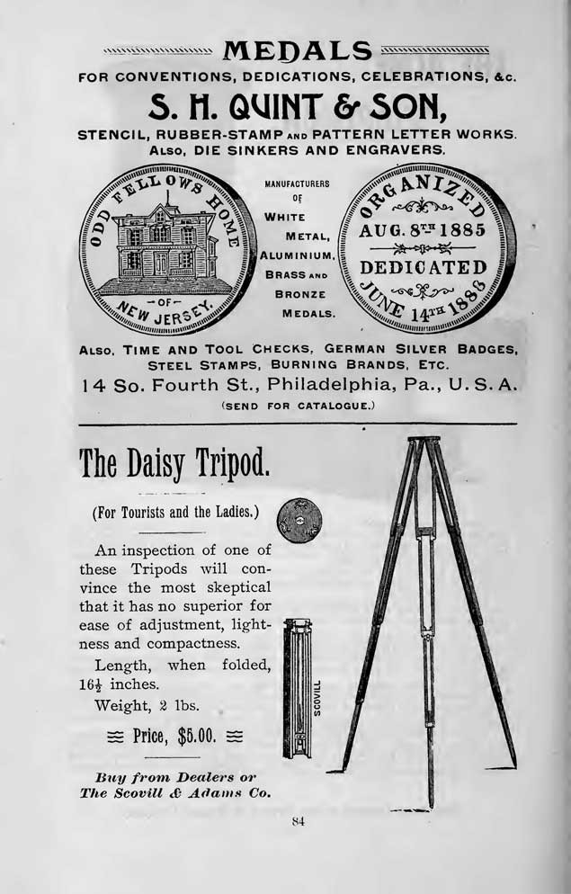 The Daisy Tripod, ad from American Annual of Photography, 1892