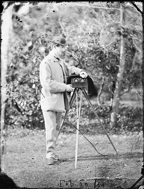 Lord Dunlo in garden with stereo camera, Feb. 20th, 1864